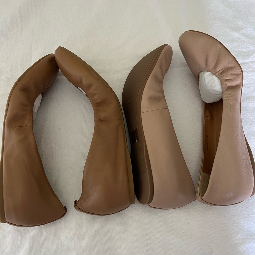 Two pairs of J. Crew Factory Women's Leather Ballet Flats in tan and beige - Picture 7 of 9